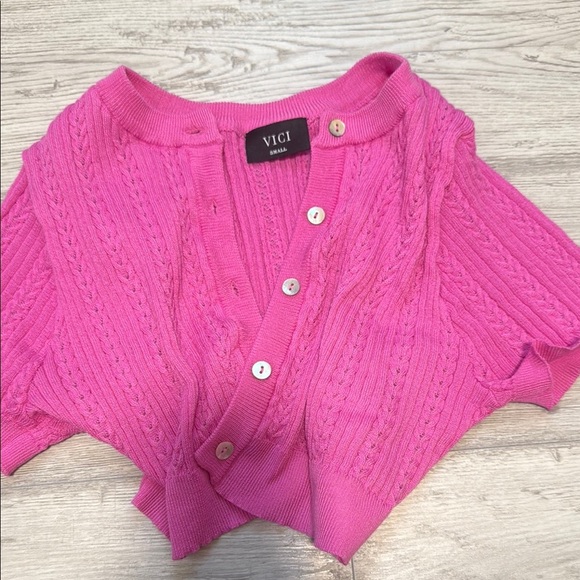 VICI Fuchsia Cable Knit Cardigan - Picture 4 of 4
